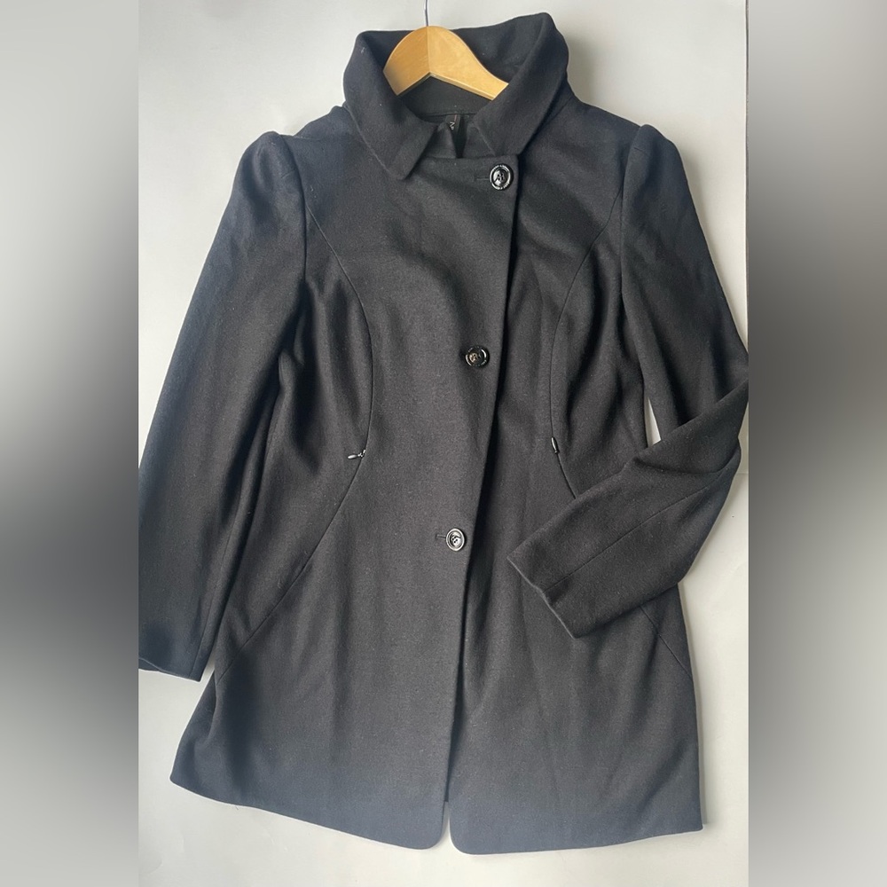 Marc Cain Wool Cashmere Coat Black Tailored Minimalist  Medium - Picture 10 of 10